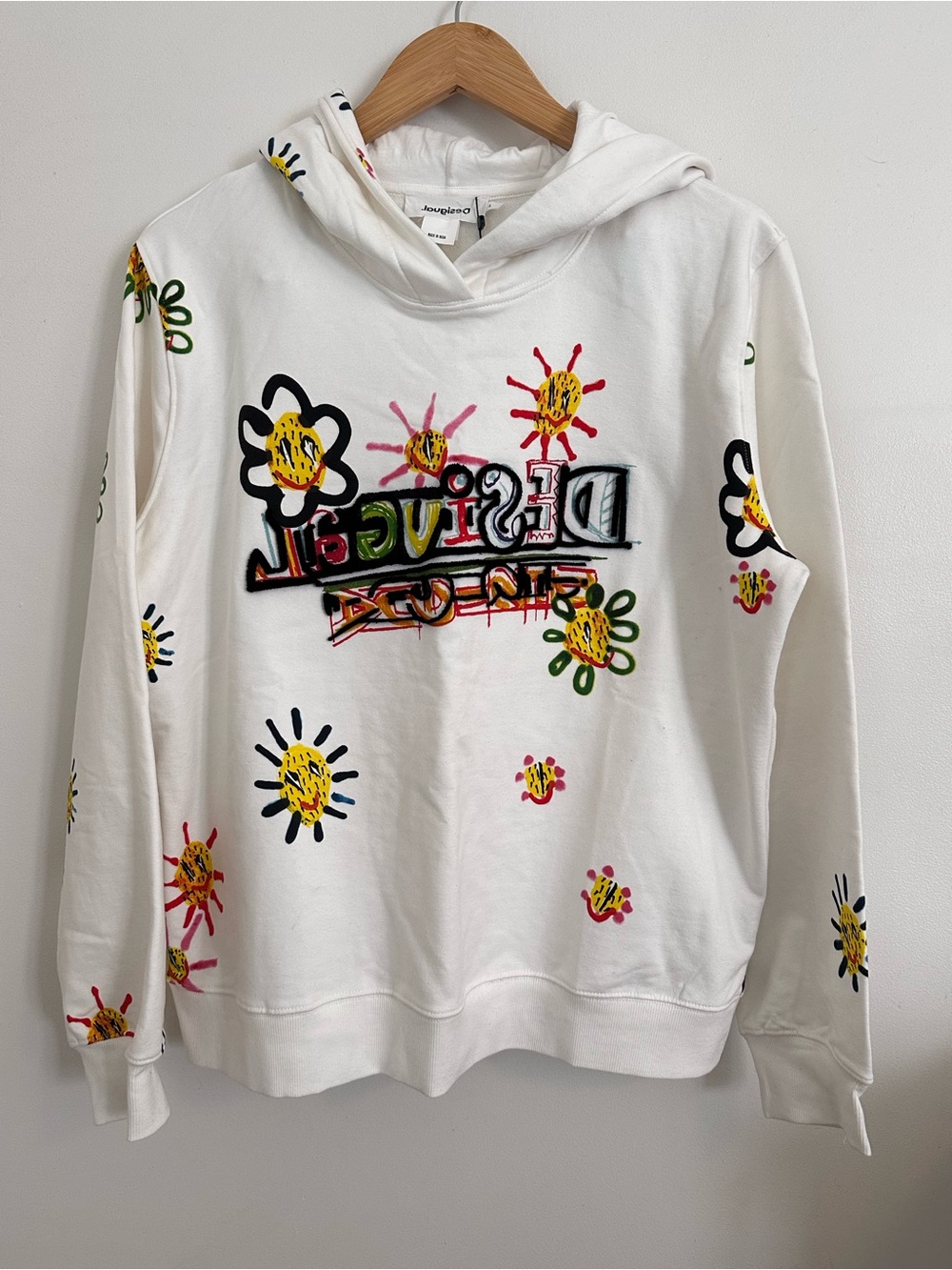 Desigual June Groovy Floral White Hoodie Sweater Women’s Large NWT